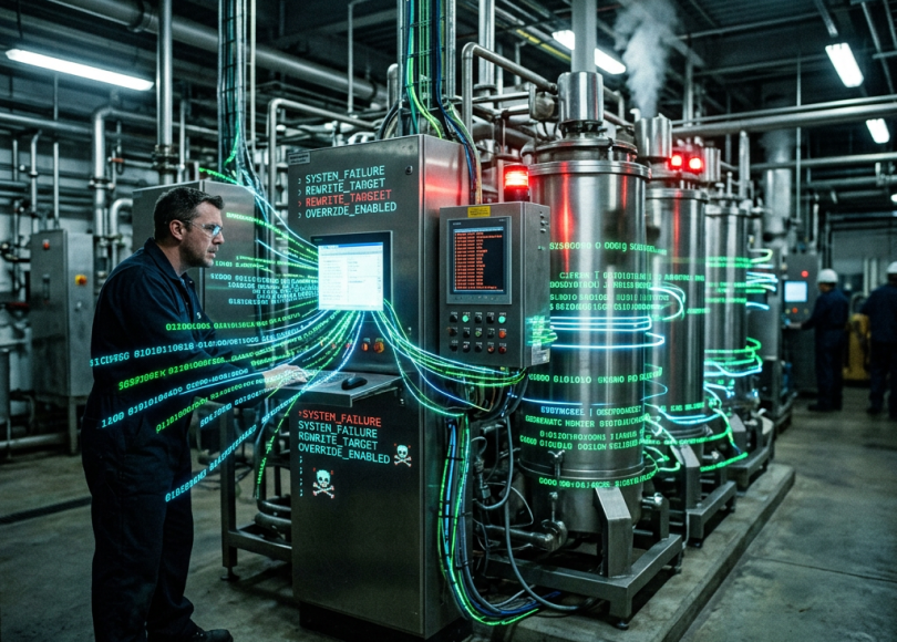 Technician monitoring system failure messages on industrial control panel