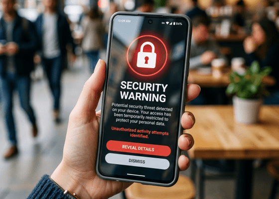 Smartphone showing security warning with lock icon