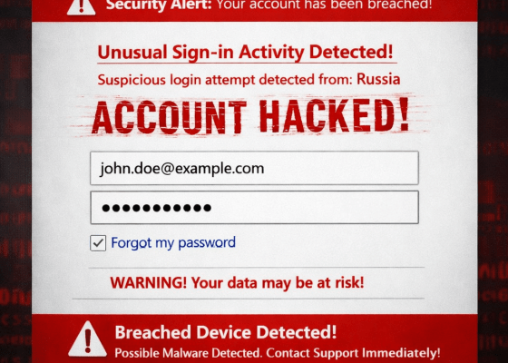 Compromised Microsoft account login screen breach