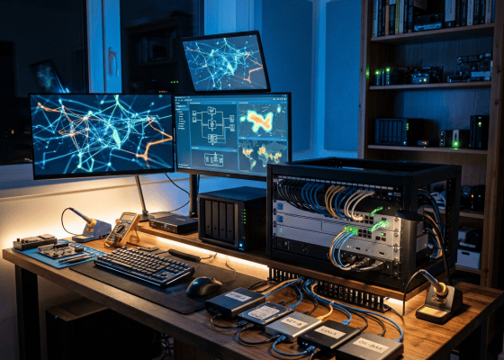 Modern home cybersecurity lab with NAS server